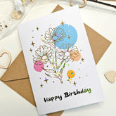 Happy Birthday Card with Foil | Modern Daisy Flower Design - Greeting Card